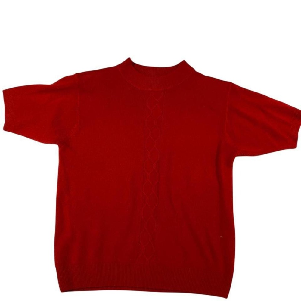 Vintage Norton McNaughton Red Mock Neck Cable Knit Short Sweater Shoulder Pad SP